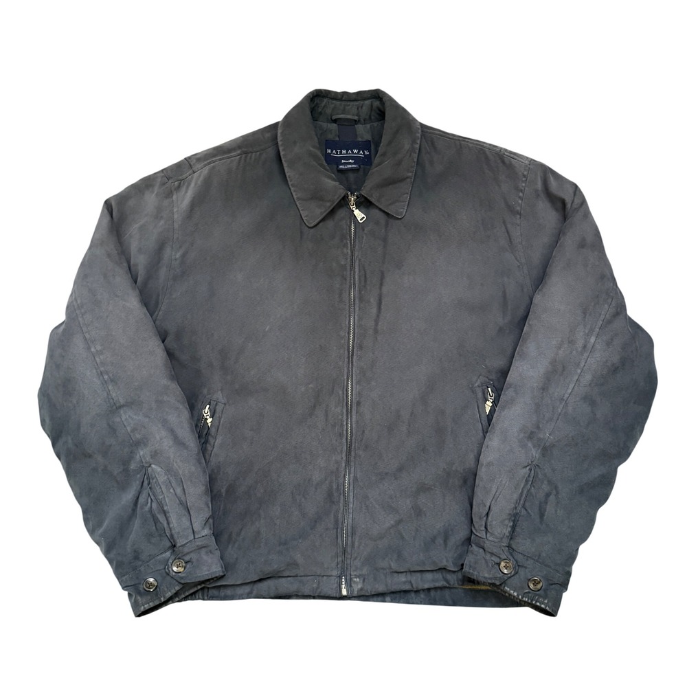 Hathaway Mens Large Charcoal Gray Full Zip Harrington Bomber Jacket Suede Feel